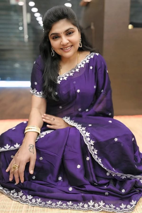 Beautiful Purple Color Rangoli Chiffon Embroidery Cut Work Saree