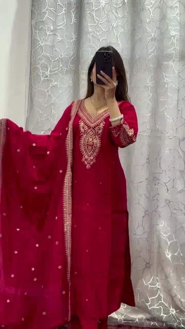 Bride Red Color Chinon With Embroidery Coding Dori Work Salwar Suit