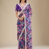 Wonderful Violet Color Georgette Digital Prints & Embroidery Codding Sequins Work Saree