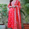 Fantastic Red Color Rayon Cotton With Embroidery Work Salwar Suit