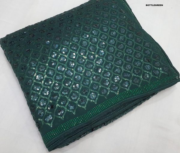Glowing Green Color Georgette Dual Sequins 3MM & 5MM Embroidery Sequins Work Saree