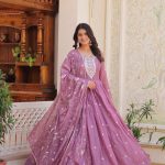Glowing Light Purple Color Star Georgette Sequence Embroidery Work Anarkali Gown