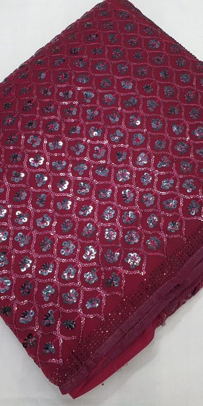 Glowing Marron Color Georgette Dual Sequins 3MM & 5MM Embroidery Sequins Work Saree