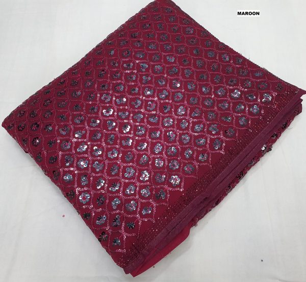 Glowing Marron Color Georgette Dual Sequins 3MM & 5MM Embroidery Sequins Work Saree