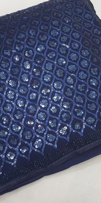 Glowing Navy Blue Color Georgette Dual Sequins 3MM & 5MM Embroidery Sequins Work Saree