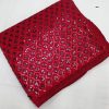 Glowing Red Color Georgette Dual Sequins 3MM & 5MM Embroidery Sequins Work Saree