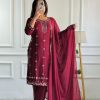 Glowing Red Color Star Georgette With Embroidery Moti Work Salwar Suit