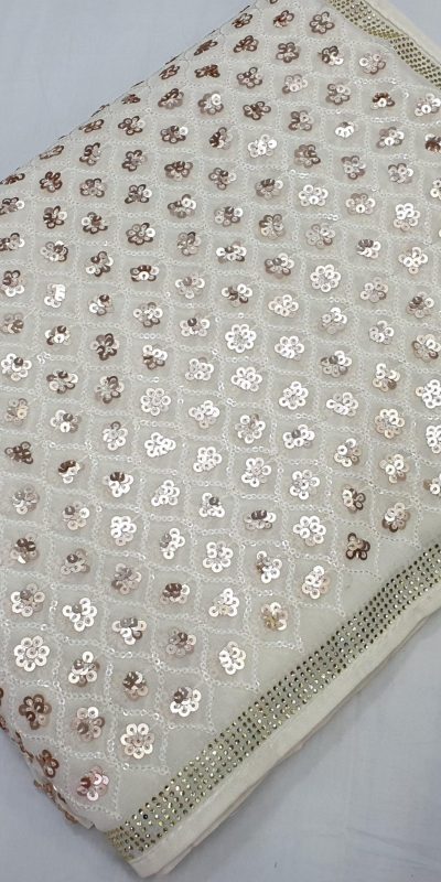 Glowing White Color Georgette Dual Sequins 3MM & 5MM Embroidery Sequins Work Saree