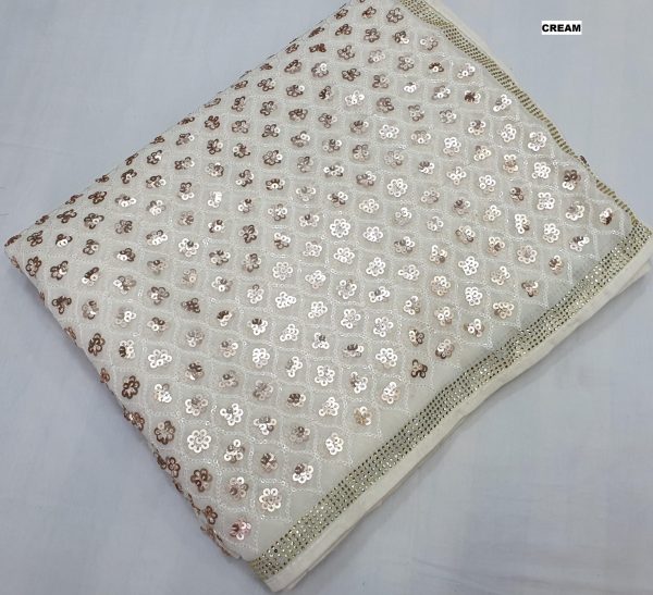 Glowing White Color Georgette Dual Sequins 3MM & 5MM Embroidery Sequins Work Saree