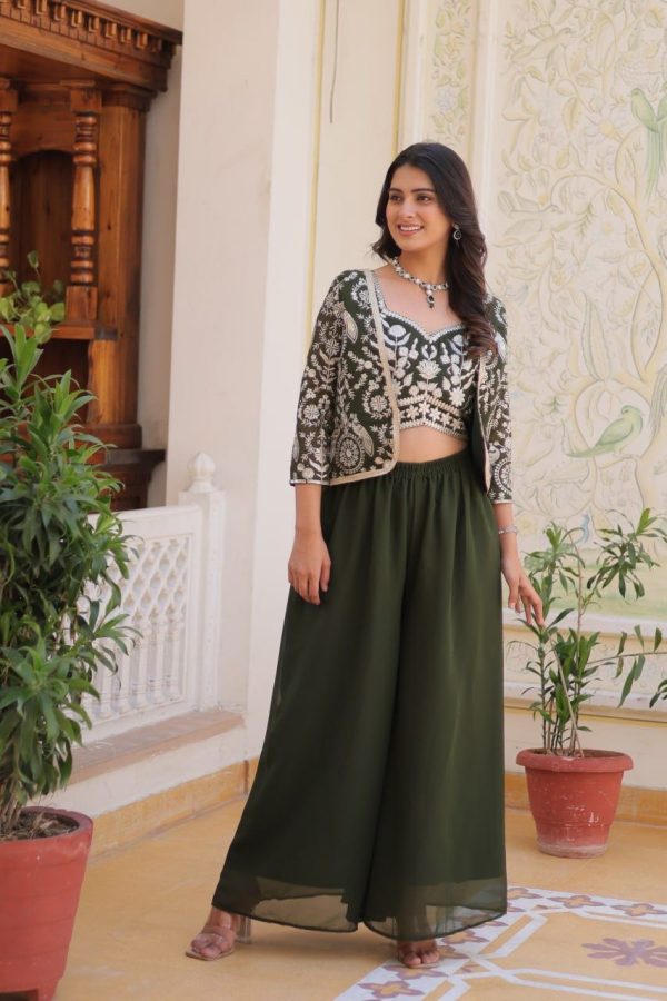 Magical Mehandi Color Fox Georgette Embroidery Lace Work Anarkali Gown