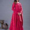 Magical Pink Color Roman Silk With Embroidery Sequence Work Anarkali Gown
