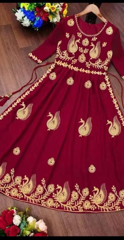 Magical Red Color Georgette With embroidery Work Style Anarkali Gown