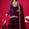 Magical Wine Color Faux Georgette Embroidery Sequence Work Salwar Suit