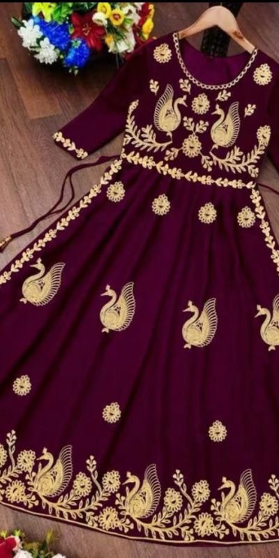 Magical Wine Color Georgette With embroidery Work Style Anarkali Gown