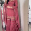 Perfects Peach Color Chinnon Silk Heavy Embroidery Work With Moti Handwork Salwar Suit