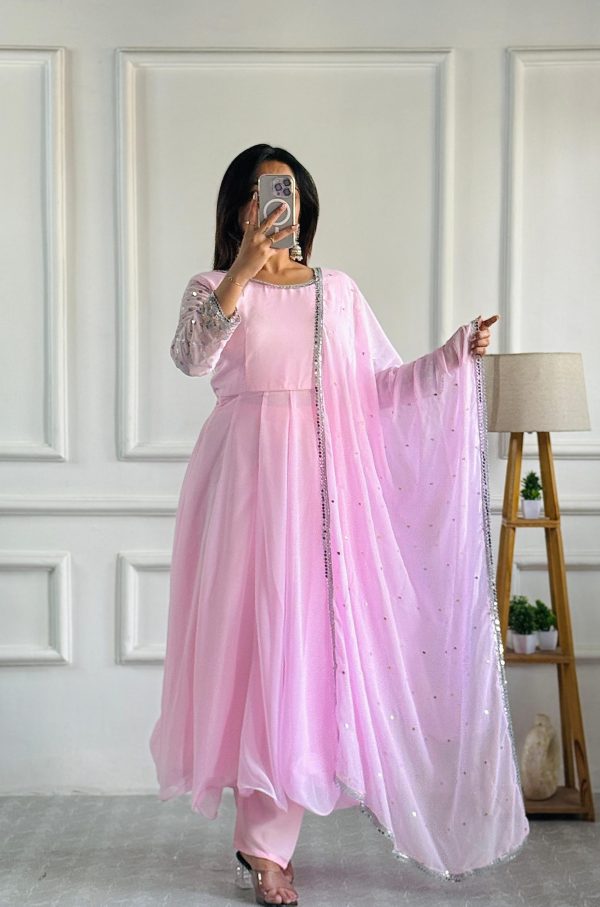 Pretty Baby Pink Color Foix Georgette With Embroidery Work Anarkali Gown