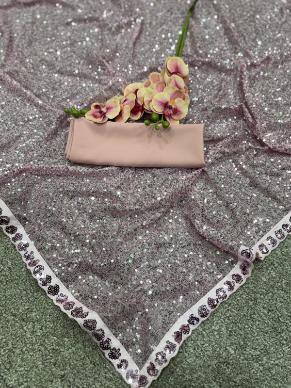 Pretty Grey Color Faux Georgette With 5mm & 3mm Khichdi Sequence Embroidery Work Saree