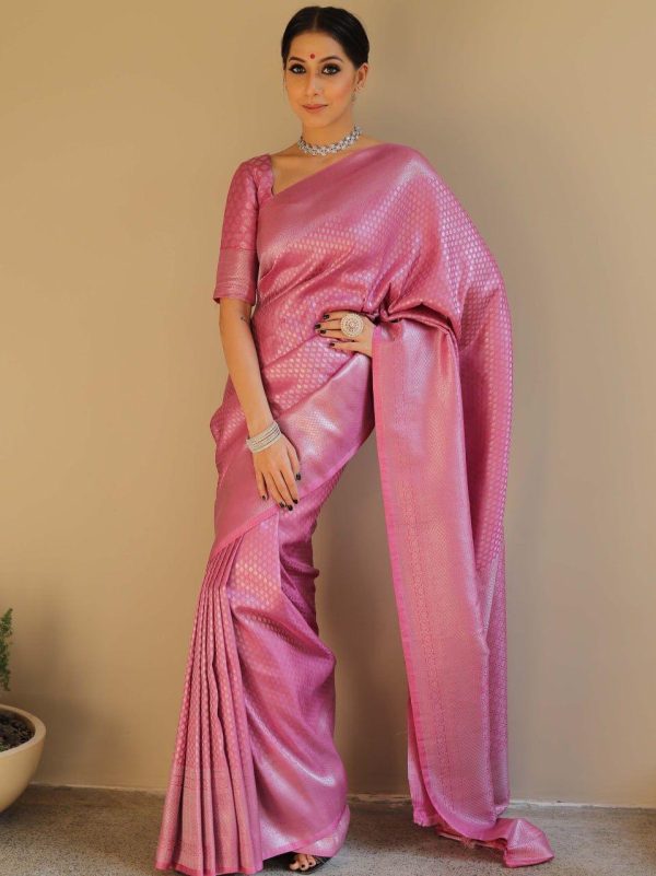 Pretty Light pink Color Soft Lichi Silk Jacquard Work On All Over Saree