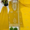 Yellow Faux Georgette Embroidery Sequence Work Salwar Suit