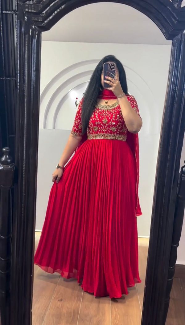 Stunning Orange Color Embroider With Sequence Work Gown