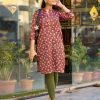 Superb Marron Color Simmer Silk Office Wear Printed Kurti