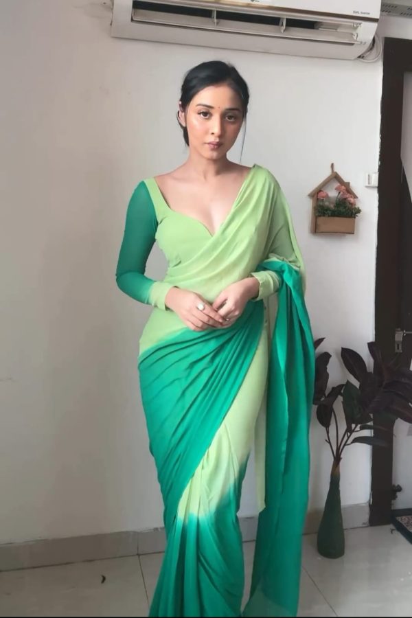 Superb Pista And Green Color Georgette Silk Multi Combination All over The Saree