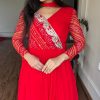 Superb Red Color Bandhej With Fox Georgette 3mm Sequence Embroidery Work Anarkali Gown
