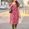 Superb Wine Color Simmer Silk Office Wear Printed Kurti