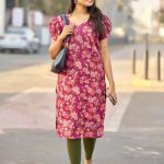 Superb Wine Color Simmer Silk Office Wear Printed Kurti