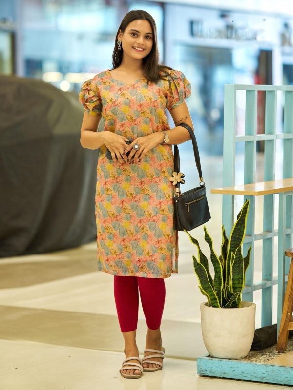 Superb Yellow Color Simmer Silk Office Wear Printed Kurti