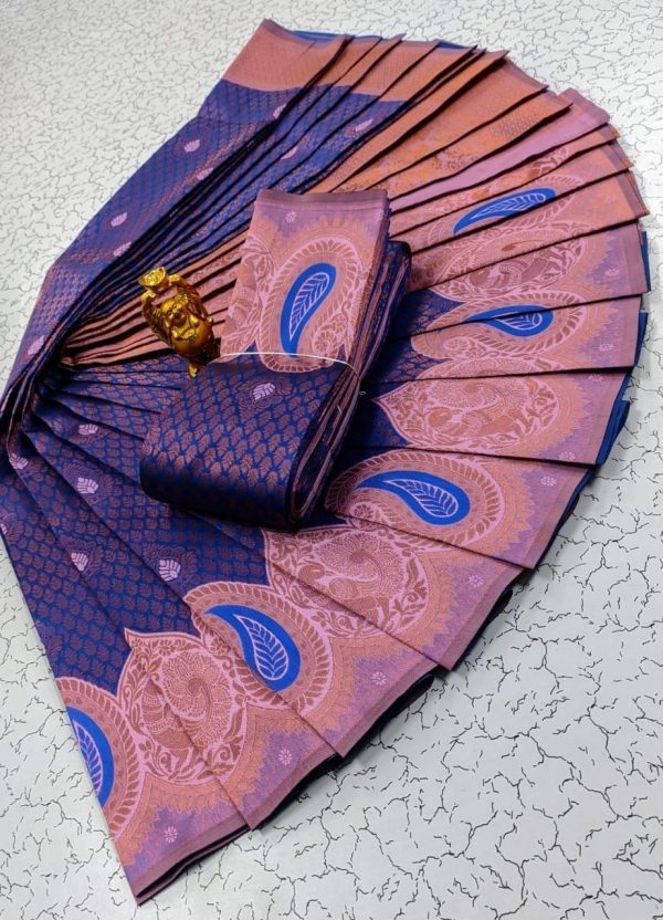 Wonderful Blue Color Soft Litchi Silk Contrast Border Weaving Design Saree