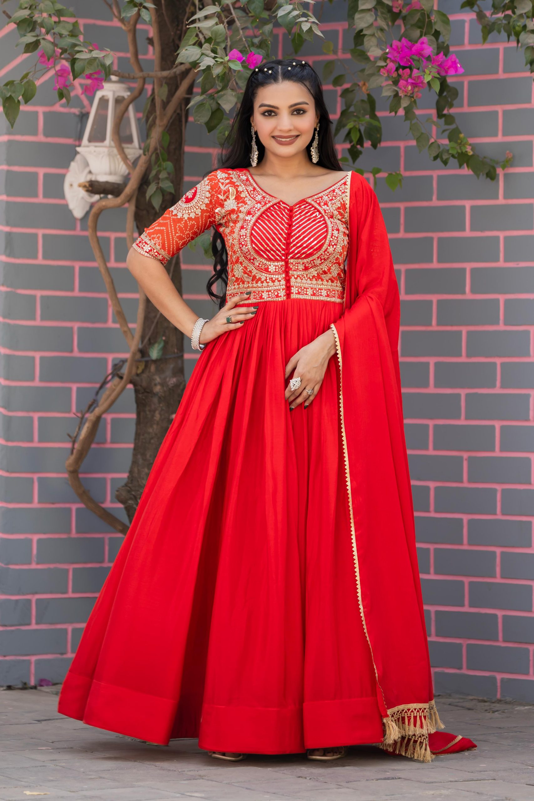 Ram 088 Red Color chinon bandhrej Heavy 3mm Sequence Embroidery Work Anarkali Gown Wedding Party, Festive, Events Etc.4-6 Working Days@2049/- only | Bollywood Gowns, Creative Gowns, Designer Gowns, Embroidered Gowns, Gowns, Party Wear Gowns, Straight Suits
