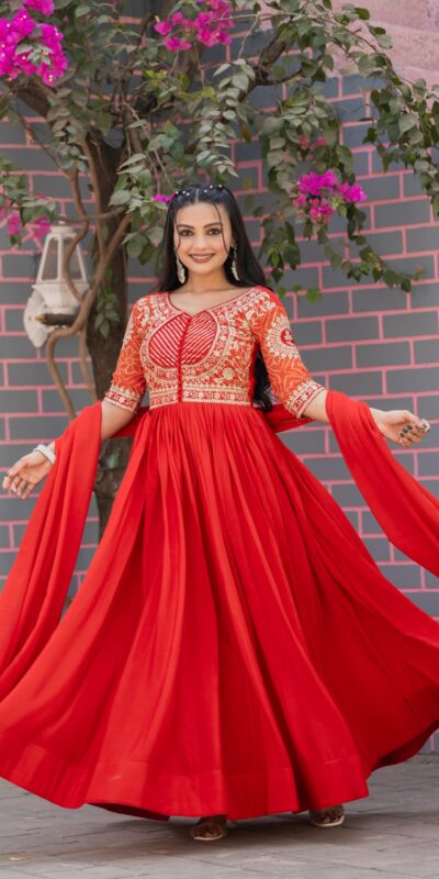 Ram 088 Red Color chinon bandhrej Heavy 3mm Sequence Embroidery Work Anarkali Gown Wedding Party, Festive, Events Etc.4-6 Working Days@2049/- only | Bollywood Gowns, Creative Gowns, Designer Gowns, Embroidered Gowns, Gowns, Party Wear Gowns, Straight Suits