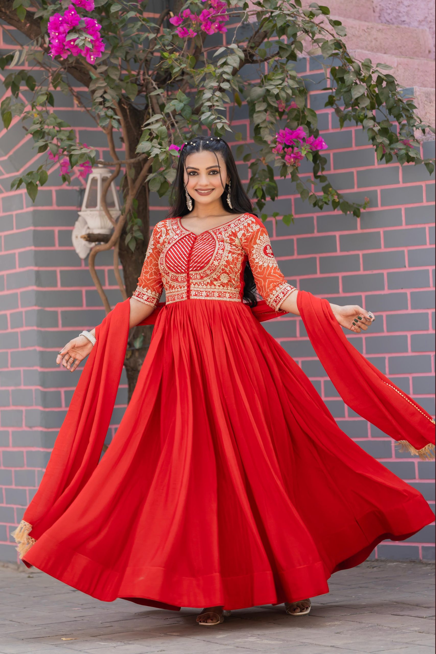 Ram 088 Red Color chinon bandhrej Heavy 3mm Sequence Embroidery Work Anarkali Gown Wedding Party, Festive, Events Etc.4-6 Working Days@2049/- only | Bollywood Gowns, Creative Gowns, Designer Gowns, Embroidered Gowns, Gowns, Party Wear Gowns, Straight Suits