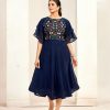 Aglow Navy Blue Color Georgette Butti Embroidery Thread Work Gown