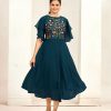 Aglow Rama Blue Color Georgette Butti Embroidery Thread Work Gown