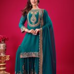 Amazing Blue Color Faux Georgette Embroidery Sequence Work Salwar Suit