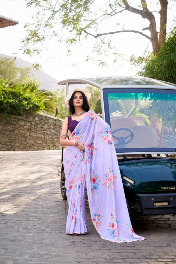 Amazing Light Purple Color Weightless Marble Floral Printed Saree