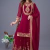 Amazing Red Color Faux Georgette Embroidery Sequence Work Salwar Suit