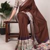 Attractive Coffee Color Tussar Silk With Viscose Border Printed Saree