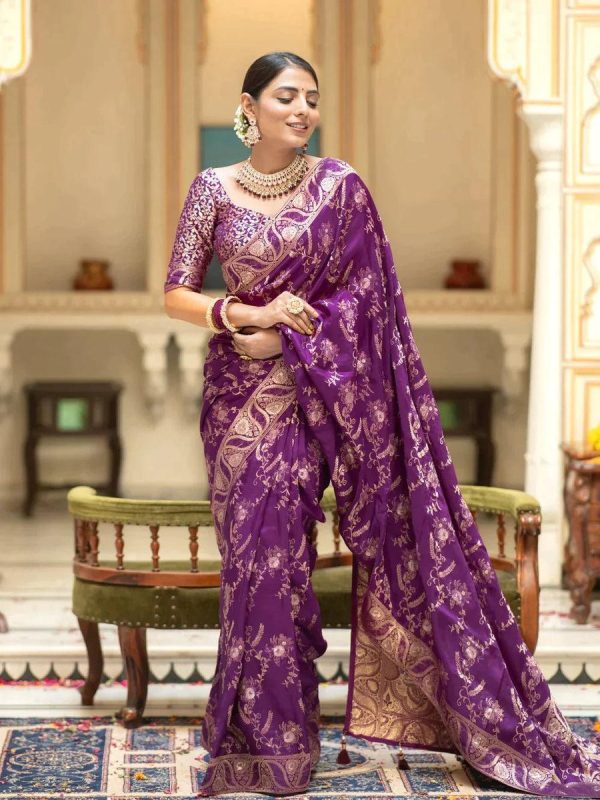 Bright Dark Purple Color Soft Litchi Silk All Over Weaving Saree