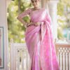 Bright Light Pink Color Soft Litchi Silk All Over Weaving Saree