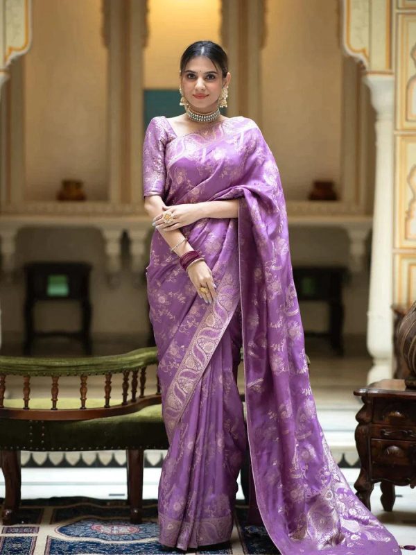 Bright Purple Color Soft Litchi Silk All Over Weaving Saree