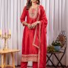 Bright Red Color Chinon Thread Sequence Work Salwar Suit