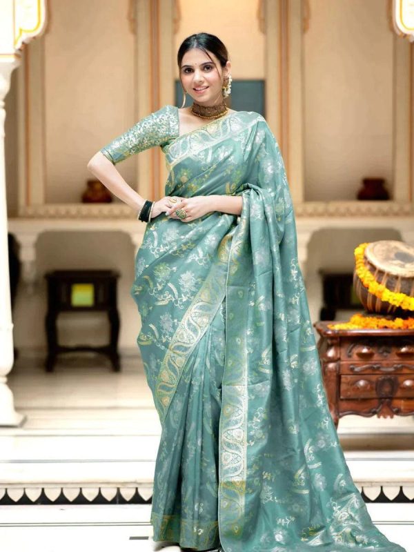 Bright Sky Blue Color Soft Litchi Silk All Over Weaving Saree