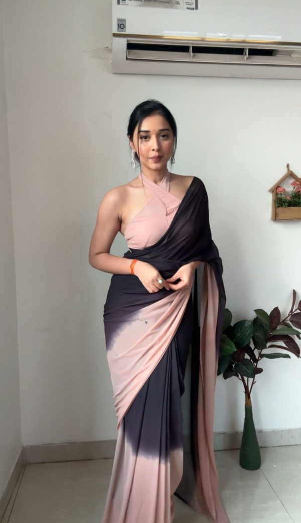 Classic Peach Black Color Soft Georgette Silk Ready To Wear Saree
