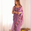 Classic Purple Color Georgette Pastel Embroidery Multi Work Saree