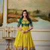 Classic Yellow Color Dola Silk Kalamkari Print Weaving Broder Gown