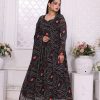 Cool Black Color Georgette Print With Lace Work Gown