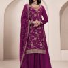 Dazzling Wine Color Chinon Multi Work Salwar Suit